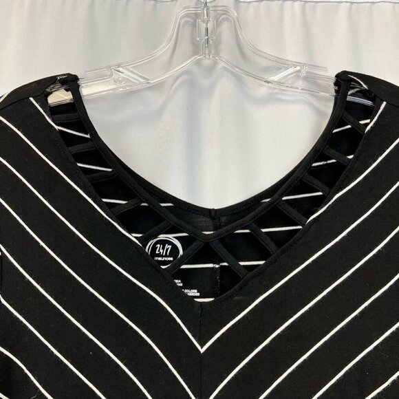 Maurices Womens A Line Dress Black Striped Stretch V Neck Long Sleeve Cut Out M - Picture 4 of 10